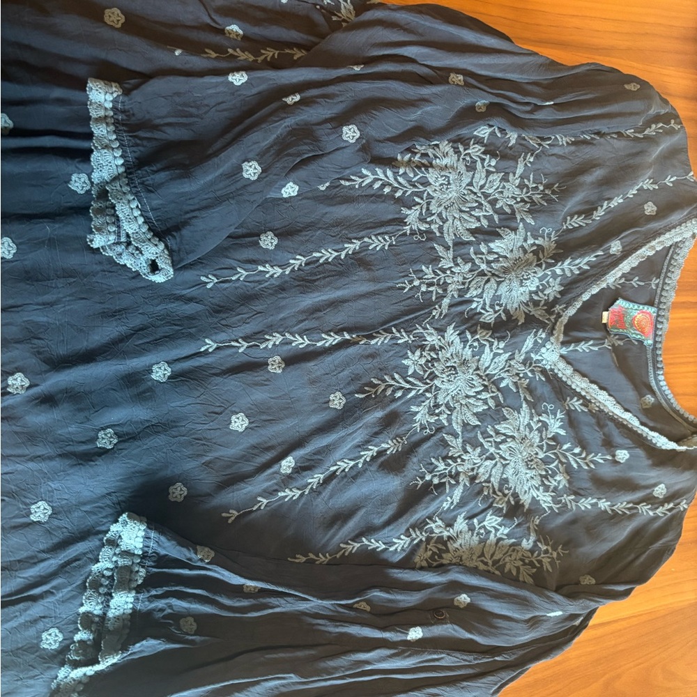 Johnny Was Charcoal Embroidered Blouse